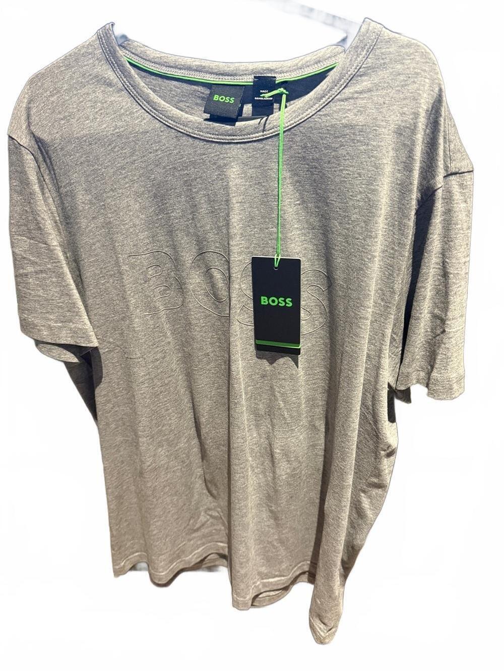 Boss Light Gray Short Sleeve Logo T‑Shirt with Neon Tag